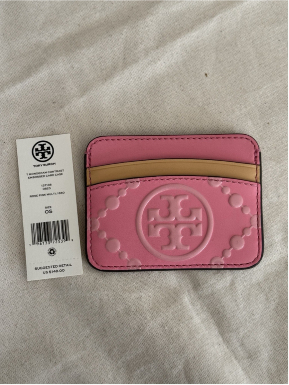 SALE New Tory Burch T Monogram Contrast Embossed Card Case 137135 $148